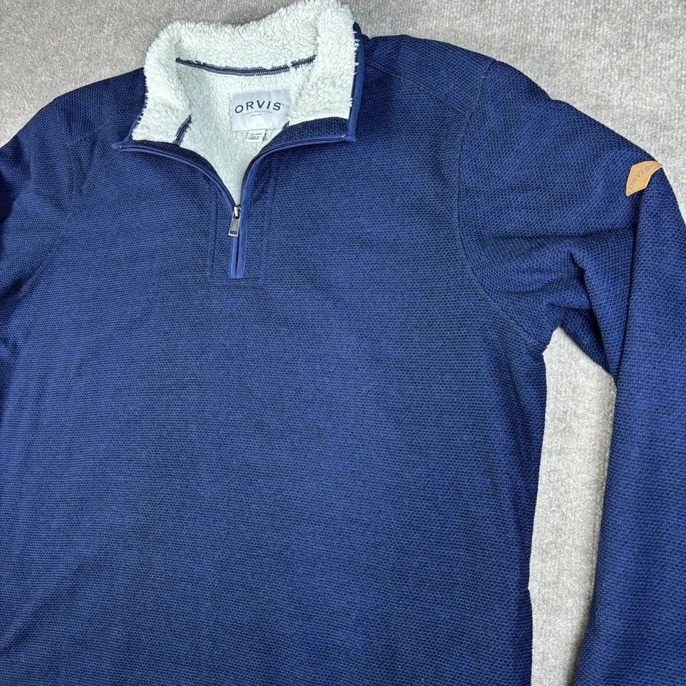 Orvis Sherpa Fleece Quarter Zip Pullover Blue Textured Mens XXL Lined Sweater